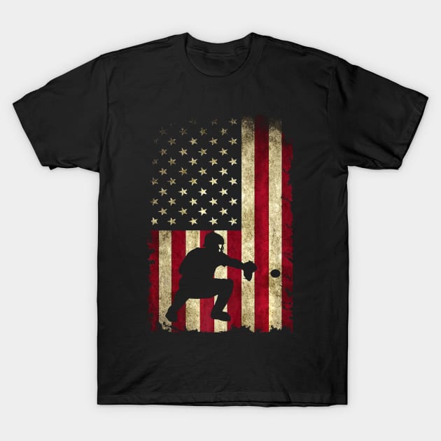 Baseball Catchers Gear Shirt USA American Flag Baseballin T-Shirt by Vigo